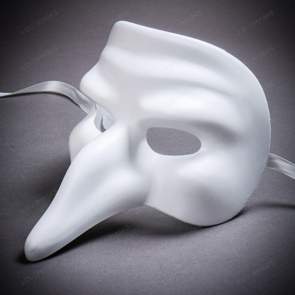 Long Nose Pantalone Venetian Masquerade Mask - White - Picture 3 of 10